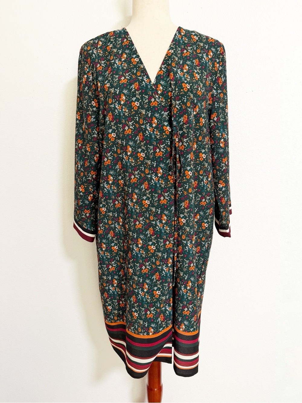 Studio B Fall Floral Faux Wrap Dress Green Size XL